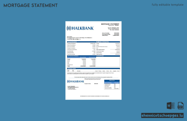 Nordmazedonien Halkbank Hypothekenabrechnung Word- und PDF-Beispielvorschau